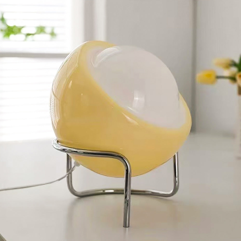 Mid-Century Tafellamp met Gekleurde Glazen Bol en Roestvrij Stalen Voet – Retro Design Verlichting voor Slaapkamer en Woonkamer