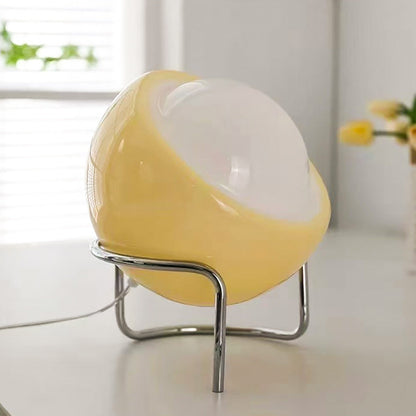 Mid-Century Tafellamp met Gekleurde Glazen Bol en Roestvrij Stalen Voet – Retro Design Verlichting voor Slaapkamer en Woonkamer
