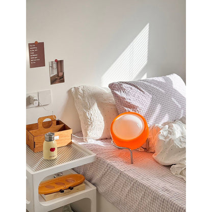 Mid-Century Tafellamp met Gekleurde Glazen Bol en Roestvrij Stalen Voet – Retro Design Verlichting voor Slaapkamer en Woonkamer