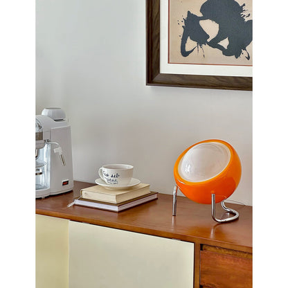 Mid-Century Tafellamp met Gekleurde Glazen Bol en Roestvrij Stalen Voet – Retro Design Verlichting voor Slaapkamer en Woonkamer