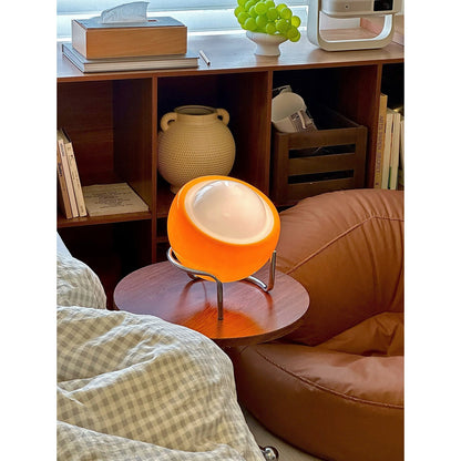 Mid-Century Tafellamp met Gekleurde Glazen Bol en Roestvrij Stalen Voet – Retro Design Verlichting voor Slaapkamer en Woonkamer
