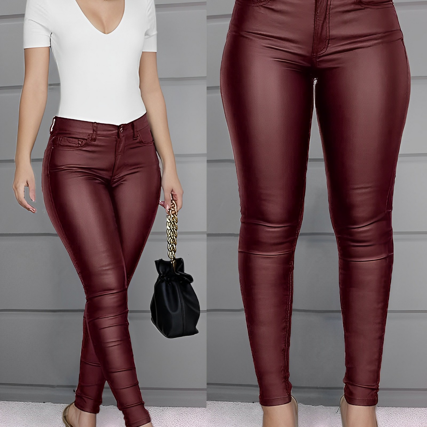 Dames Leren Broek – Slimfit Leren Broek met Stijlvol Design
