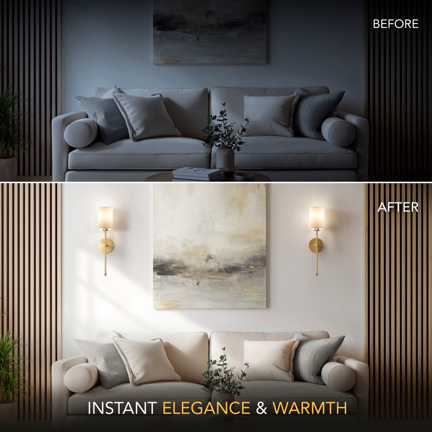 Wandlamp Goud Witte Cilinderkap Set 2 Draadloos Afstandsbediening Dimbaar RGB Slaapkamer