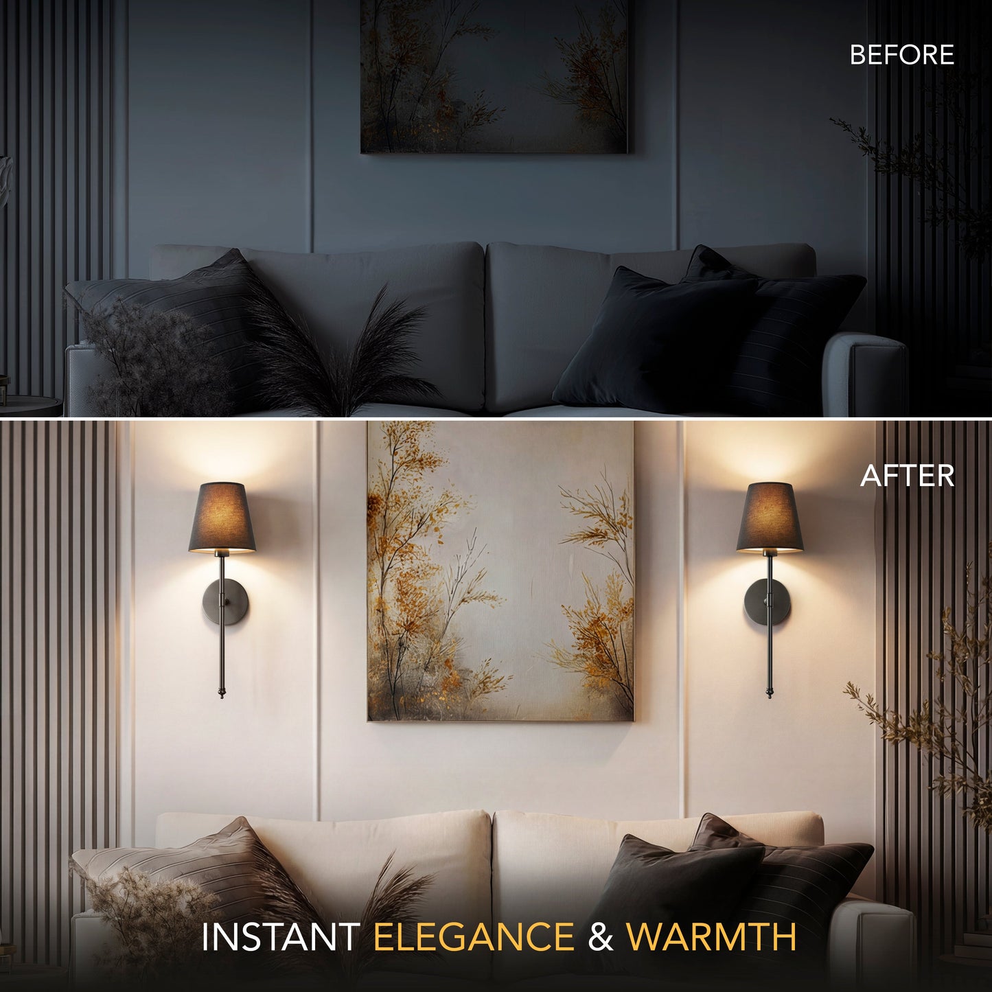 Wandlamp Goud Zwarte Kap Set 2 Draadloos Afstandsbediening Dimbaar RGB Slaapkamer Woonkamer