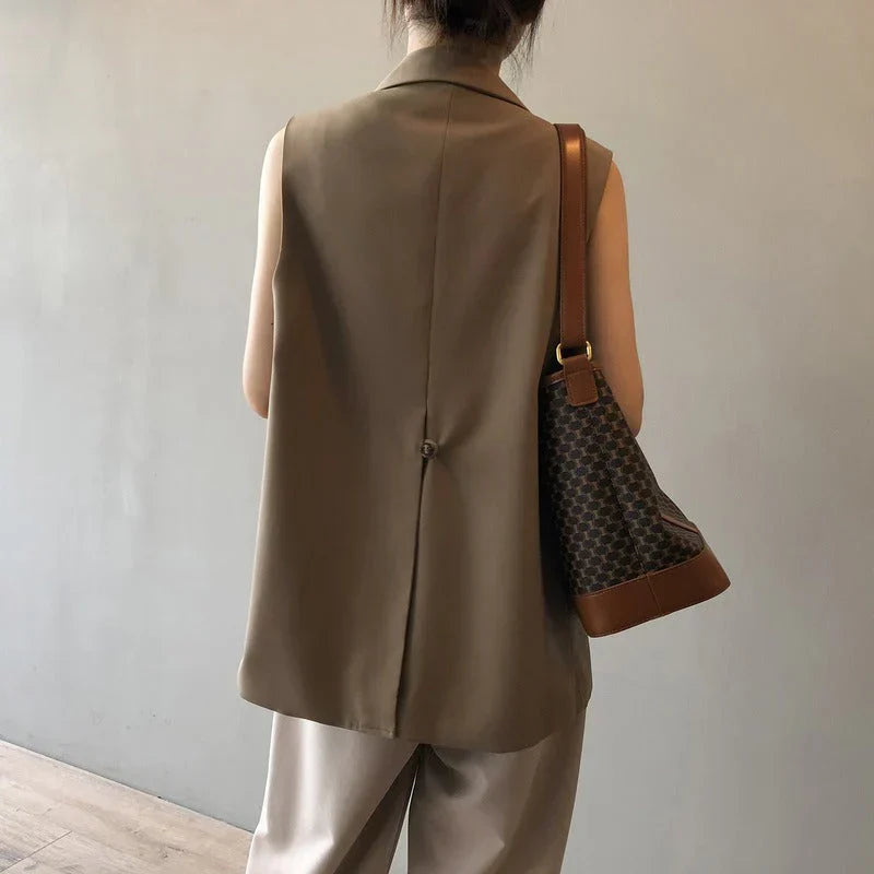 Mouwloze Blazer Beige Zomerkleding voor Vrouw