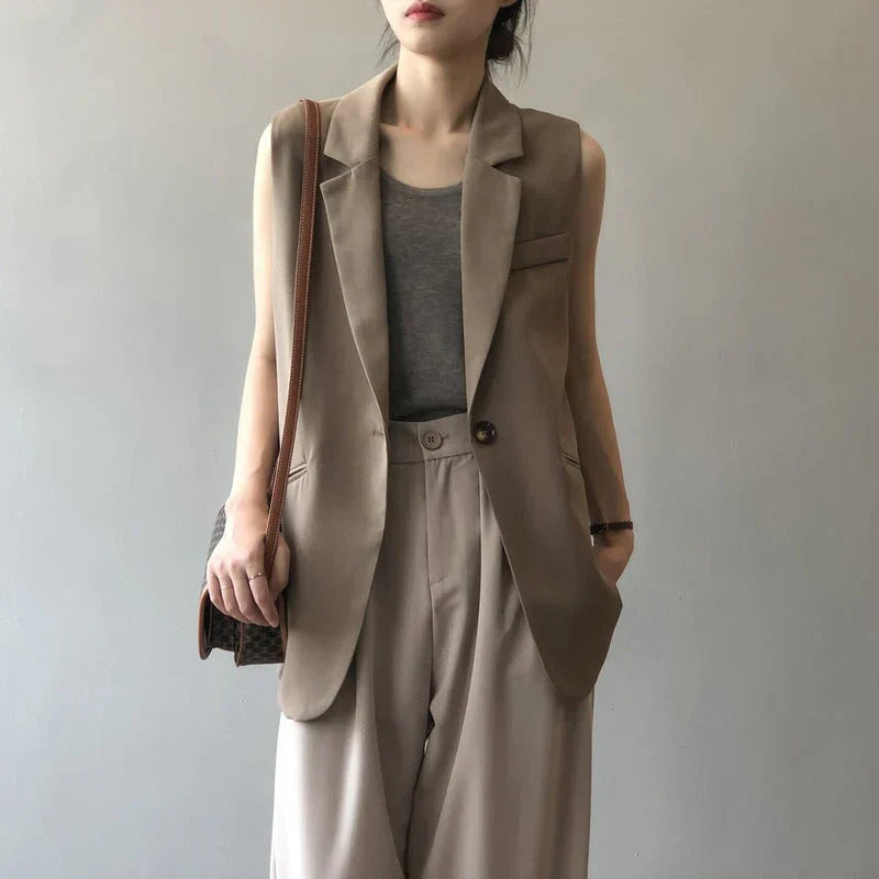 Mouwloze Blazer Beige Zomerkleding voor Vrouw