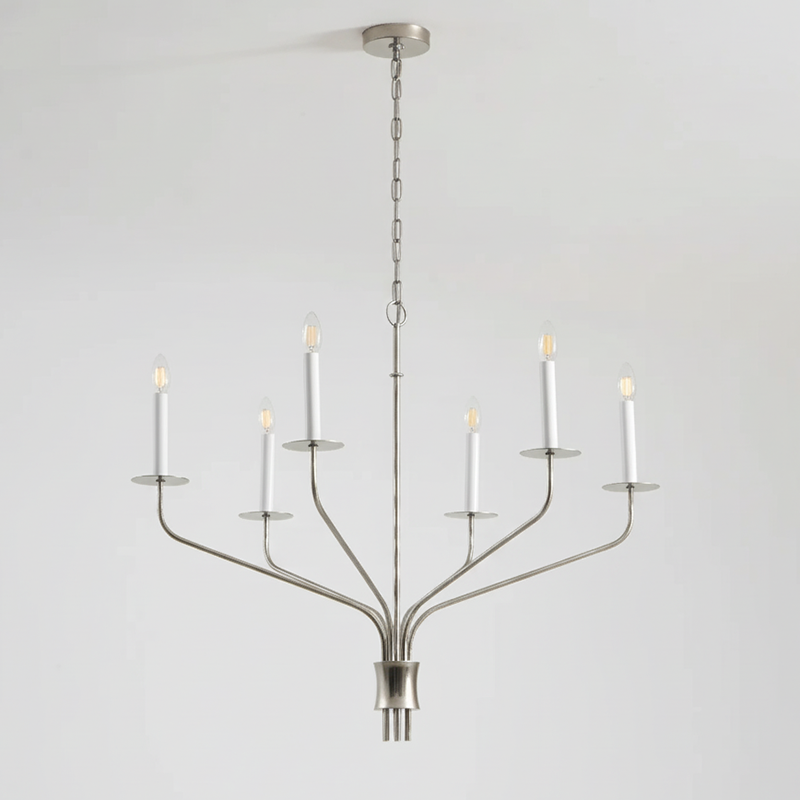 Minimalistische Kroonluchter met Slanke Armen en Kaarsvormige Fittingen – Moderne Design Hanglamp in Messing, Zwart of Nikkel