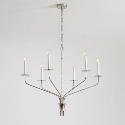 Minimalistische Kroonluchter met Slanke Armen en Kaarsvormige Fittingen – Moderne Design Hanglamp in Messing, Zwart of Nikkel
