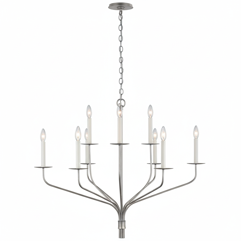 Minimalistische Kroonluchter met Slanke Armen en Kaarsvormige Fittingen – Moderne Design Hanglamp in Messing, Zwart of Nikkel