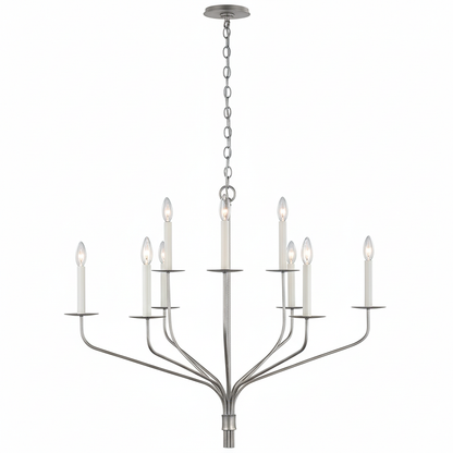 Minimalistische Kroonluchter met Slanke Armen en Kaarsvormige Fittingen – Moderne Design Hanglamp in Messing, Zwart of Nikkel