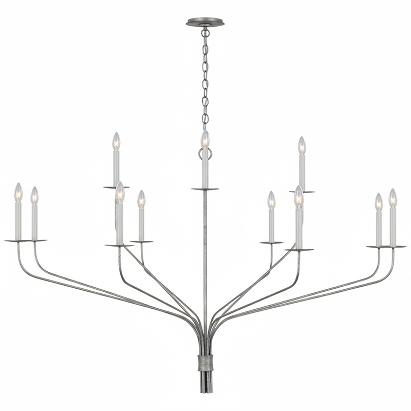 Minimalistische Kroonluchter met Slanke Armen en Kaarsvormige Fittingen – Moderne Design Hanglamp in Messing, Zwart of Nikkel