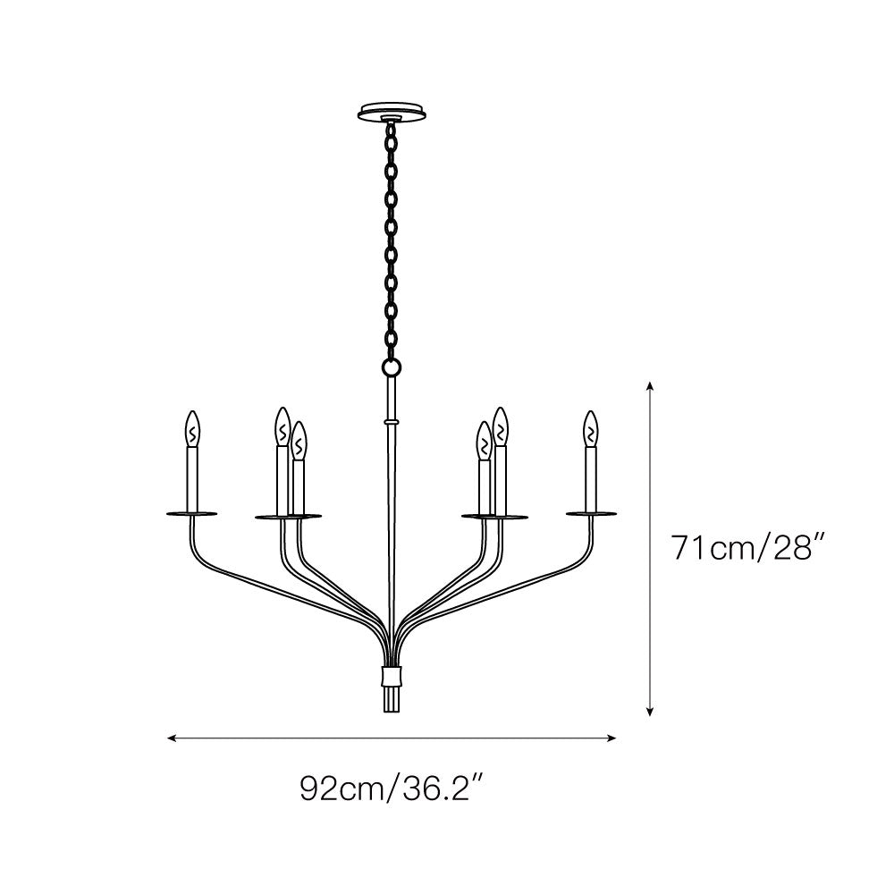 Minimalistische Kroonluchter met Slanke Armen en Kaarsvormige Fittingen – Moderne Design Hanglamp in Messing, Zwart of Nikkel