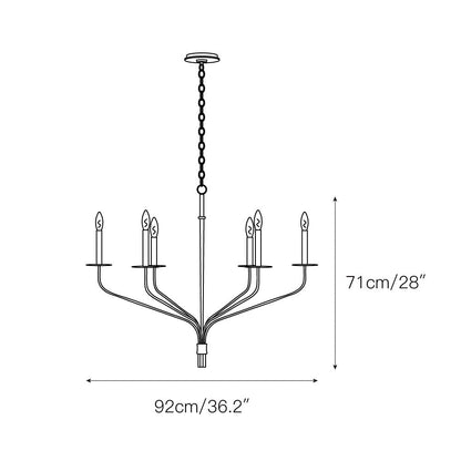 Minimalistische Kroonluchter met Slanke Armen en Kaarsvormige Fittingen – Moderne Design Hanglamp in Messing, Zwart of Nikkel