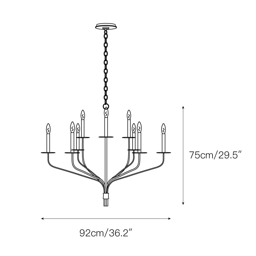 Minimalistische Kroonluchter met Slanke Armen en Kaarsvormige Fittingen – Moderne Design Hanglamp in Messing, Zwart of Nikkel