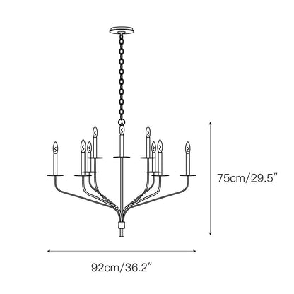 Minimalistische Kroonluchter met Slanke Armen en Kaarsvormige Fittingen – Moderne Design Hanglamp in Messing, Zwart of Nikkel