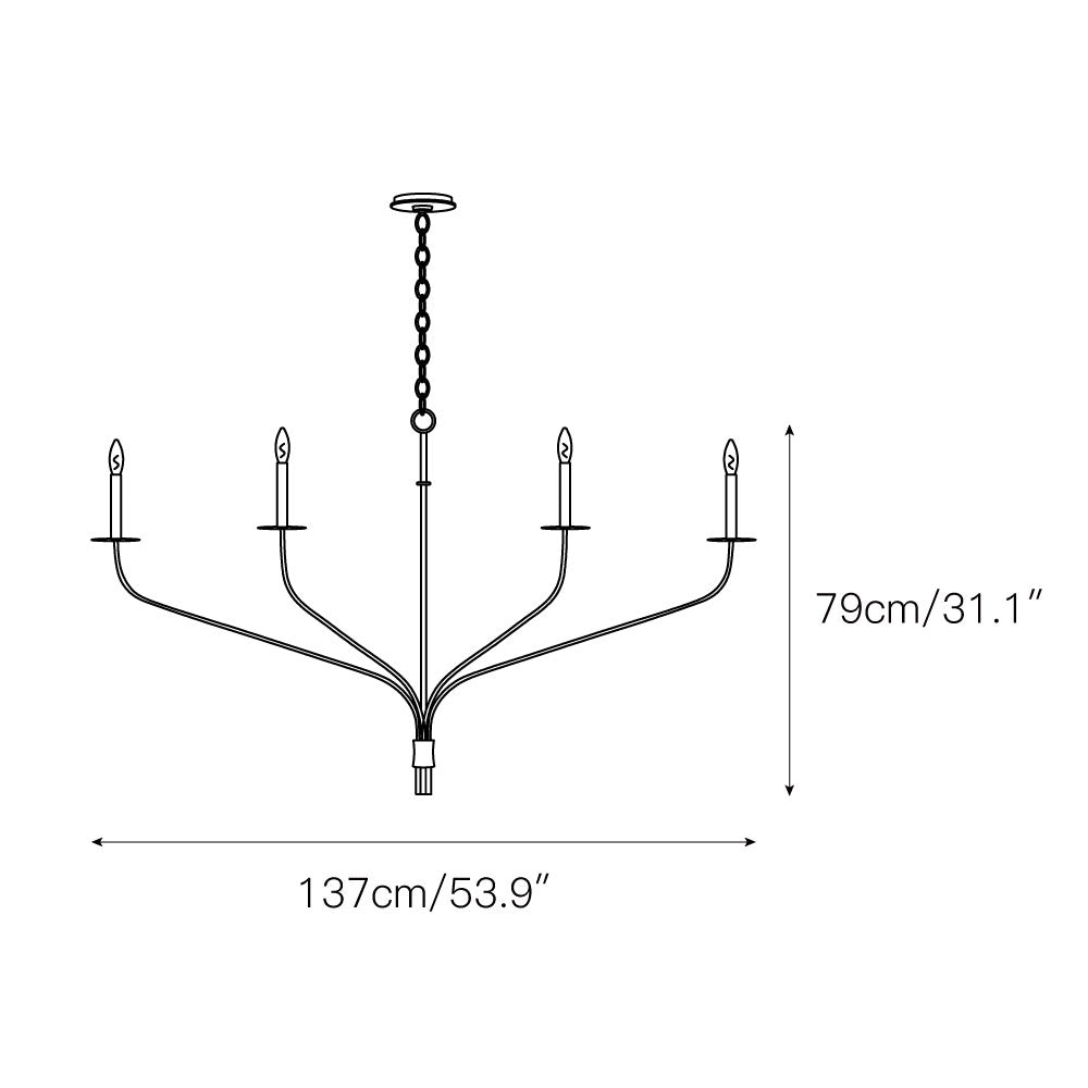 Minimalistische Kroonluchter met Slanke Armen en Kaarsvormige Fittingen – Moderne Design Hanglamp in Messing, Zwart of Nikkel