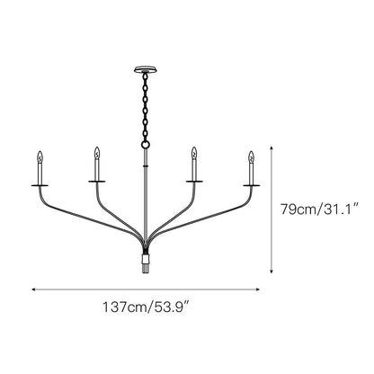 Minimalistische Kroonluchter met Slanke Armen en Kaarsvormige Fittingen – Moderne Design Hanglamp in Messing, Zwart of Nikkel