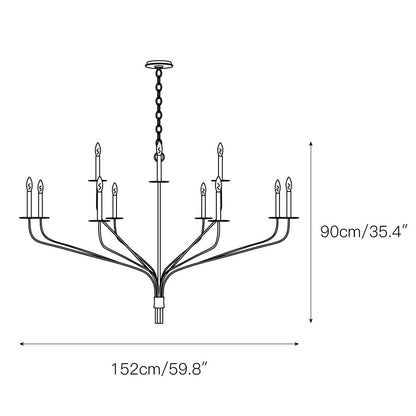 Minimalistische Kroonluchter met Slanke Armen en Kaarsvormige Fittingen – Moderne Design Hanglamp in Messing, Zwart of Nikkel