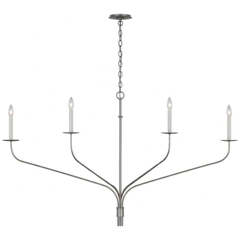 Minimalistische Kroonluchter met Slanke Armen en Kaarsvormige Fittingen – Moderne Design Hanglamp in Messing, Zwart of Nikkel