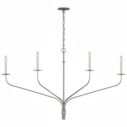 Minimalistische Kroonluchter met Slanke Armen en Kaarsvormige Fittingen – Moderne Design Hanglamp in Messing, Zwart of Nikkel