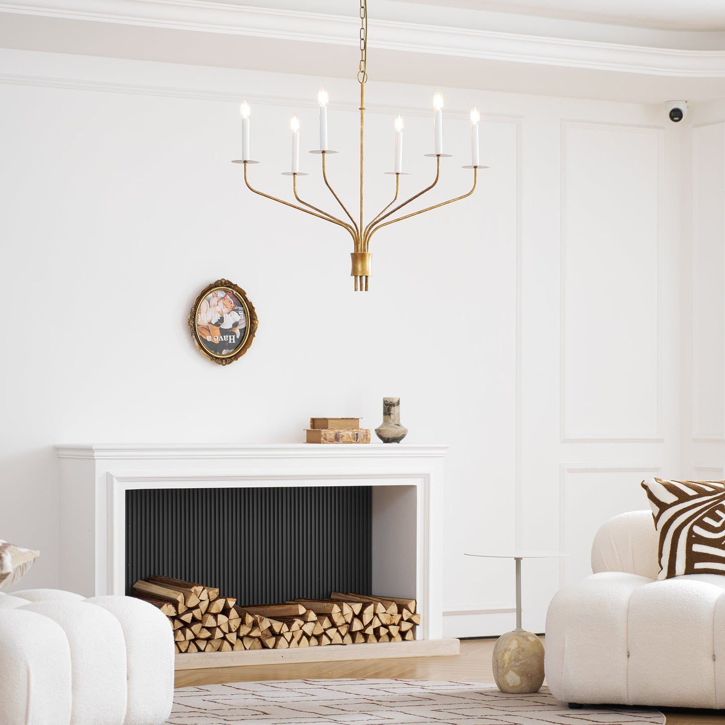 Minimalistische Kroonluchter met Slanke Armen en Kaarsvormige Fittingen – Moderne Design Hanglamp in Messing, Zwart of Nikkel