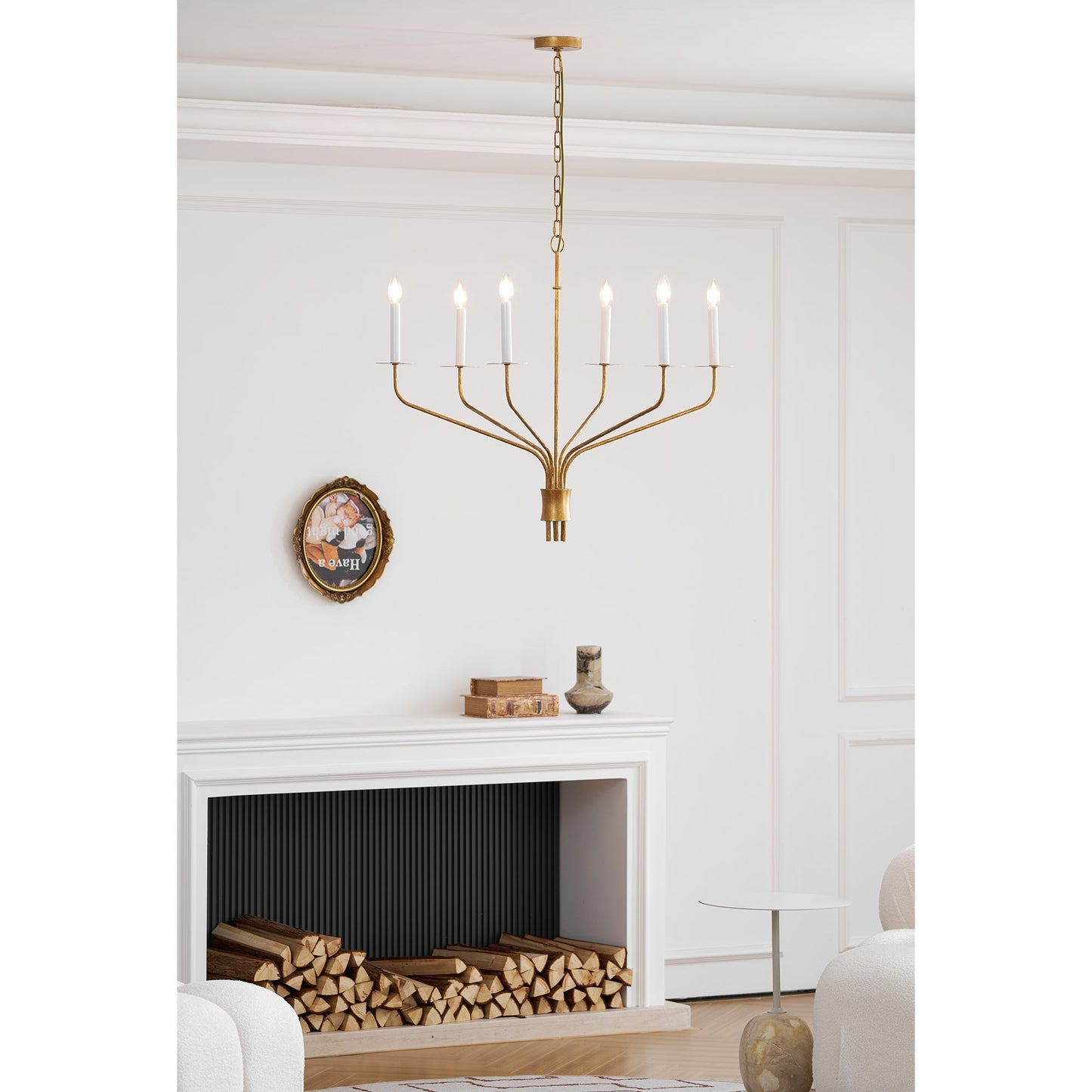 Minimalistische Kroonluchter met Slanke Armen en Kaarsvormige Fittingen – Moderne Design Hanglamp in Messing, Zwart of Nikkel