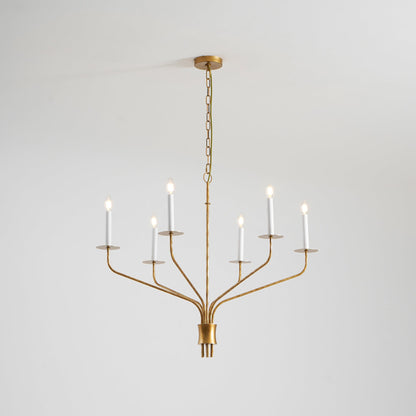 Minimalistische Kroonluchter met Slanke Armen en Kaarsvormige Fittingen – Moderne Design Hanglamp in Messing, Zwart of Nikkel