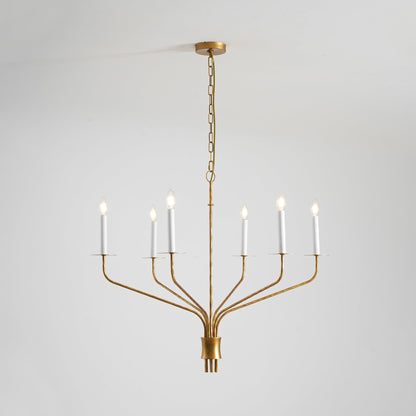 Minimalistische Kroonluchter met Slanke Armen en Kaarsvormige Fittingen – Moderne Design Hanglamp in Messing, Zwart of Nikkel