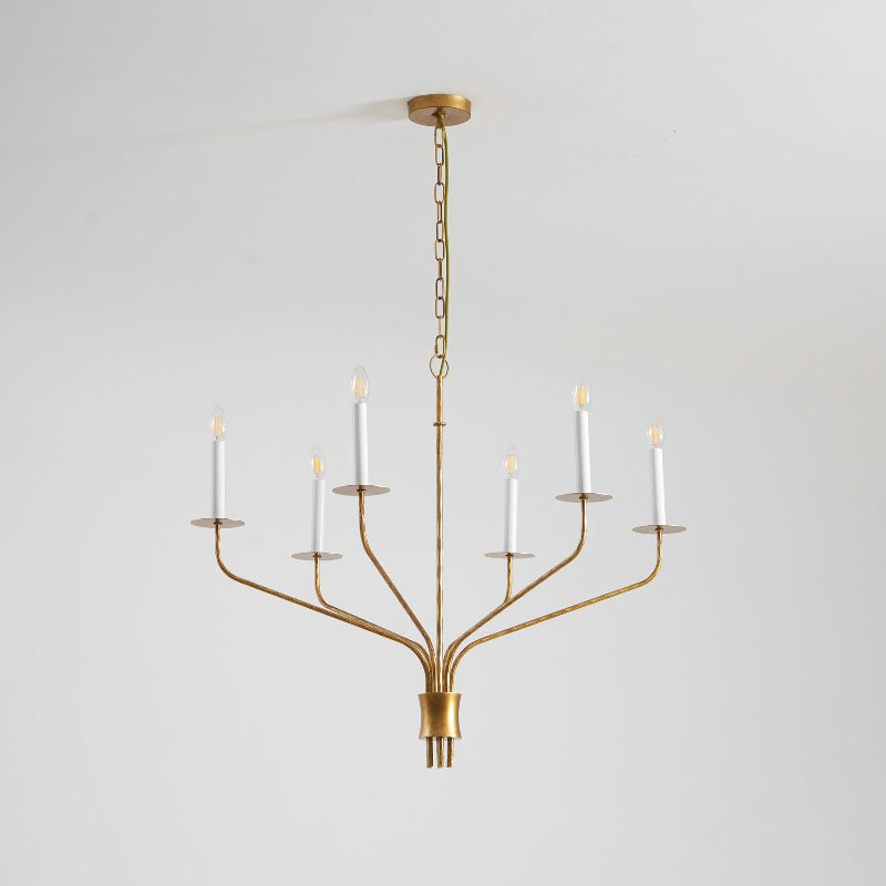 Minimalistische Kroonluchter met Slanke Armen en Kaarsvormige Fittingen – Moderne Design Hanglamp in Messing, Zwart of Nikkel
