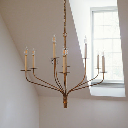Minimalistische Kroonluchter met Slanke Armen en Kaarsvormige Fittingen – Moderne Design Hanglamp in Messing, Zwart of Nikkel