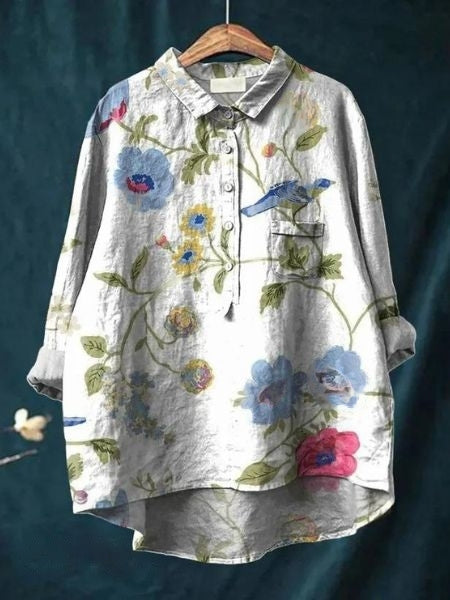 Bella Witte Blouse Dames | Luchtige Pasvorm met Bloemenprint 12