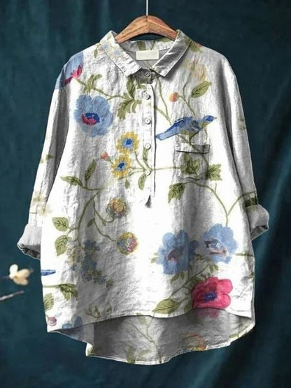 Bella Witte Blouse Dames | Luchtige Pasvorm met Bloemenprint 12