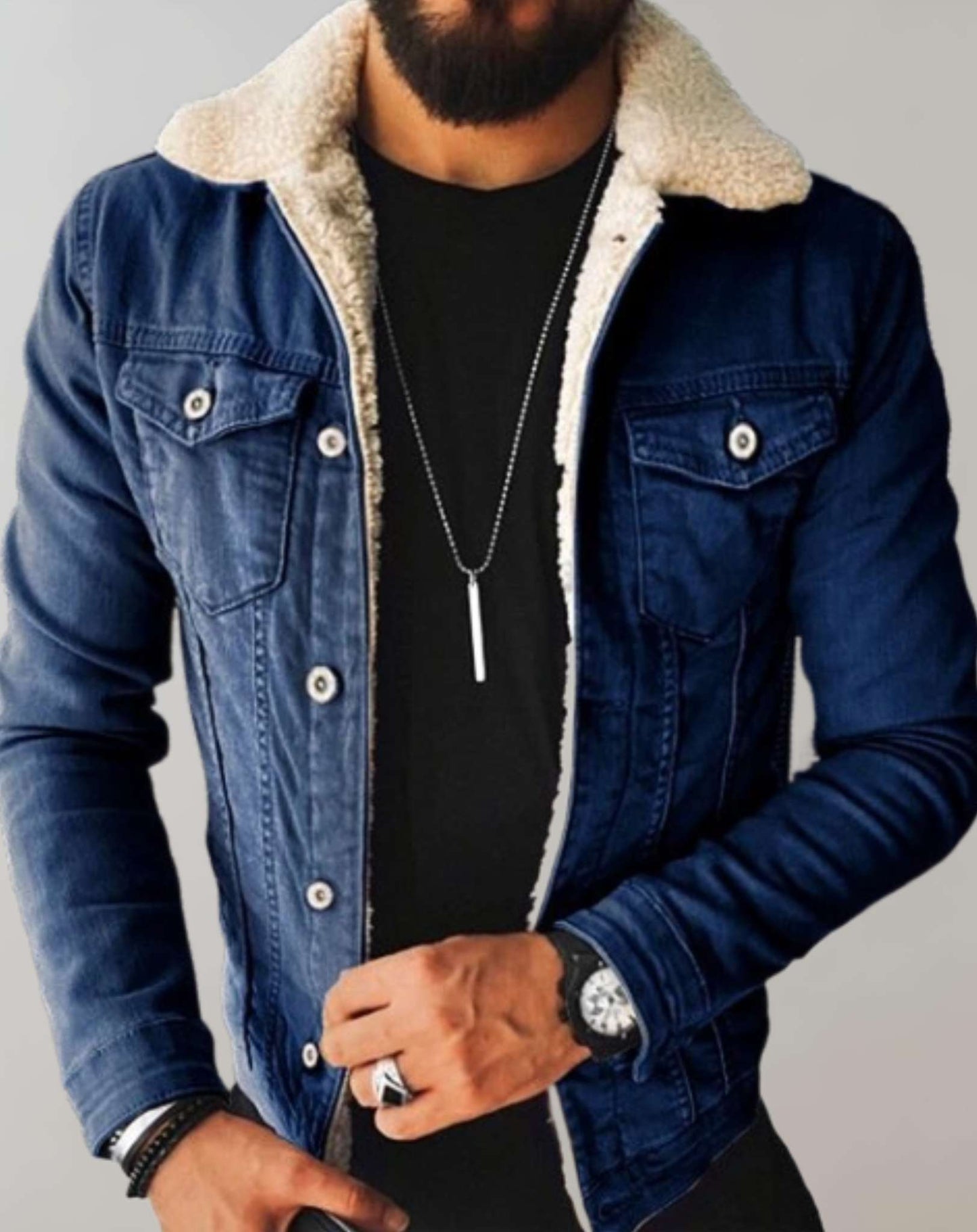 Heren Denim Jas Fleece Kraag Meerdere Zakken - StudioMarella