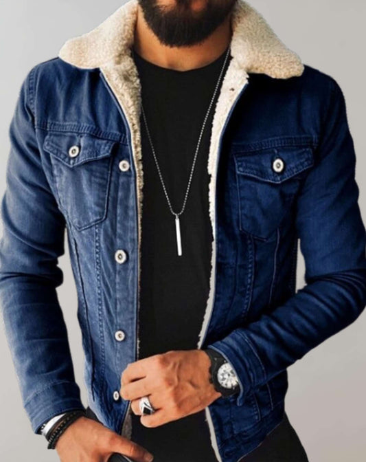 Heren Denim Jas Fleece Kraag Meerdere Zakken - StudioMarella