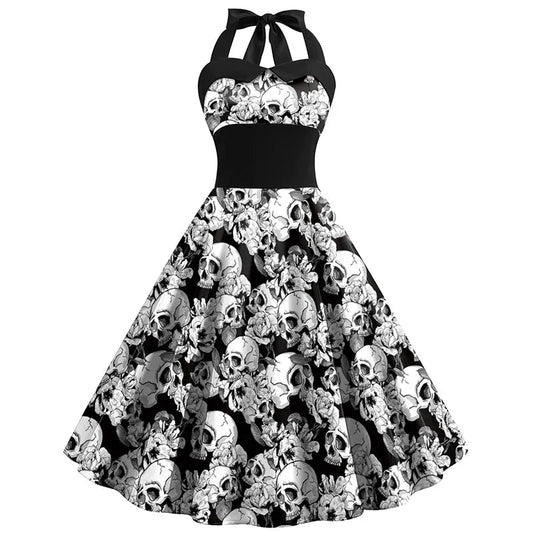 Midi Jurk met Schedel Print Rood Zwart - StudioMarella