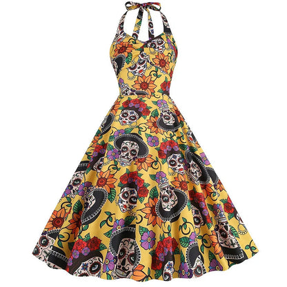 Midi Jurk met Schedel Print Rood Zwart