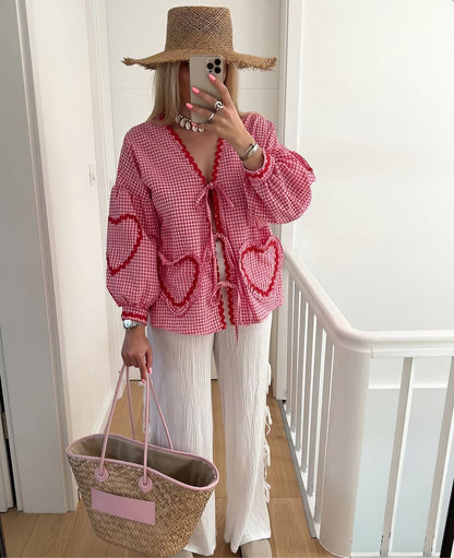 Betty | Romantische Blouse Dames met Hartprint 3