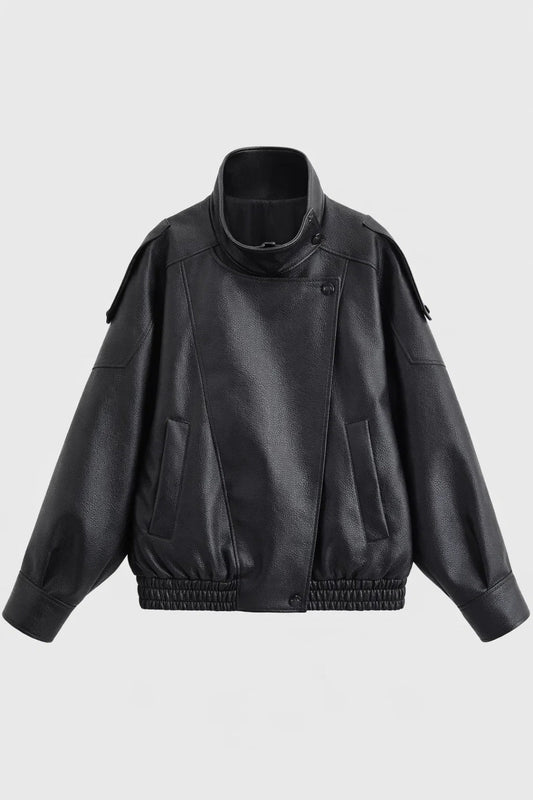 Dames Bikerjas Oversized Met Opstaande Kraag - StudioMarella