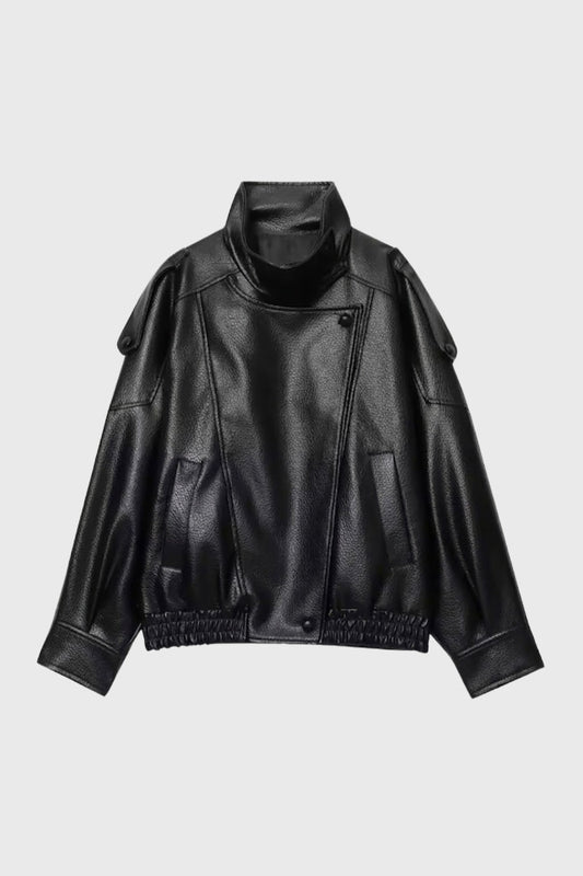 Dames Biker Jas Oversized met Opstaande Kraag Casual Stijl - StudioMarella
