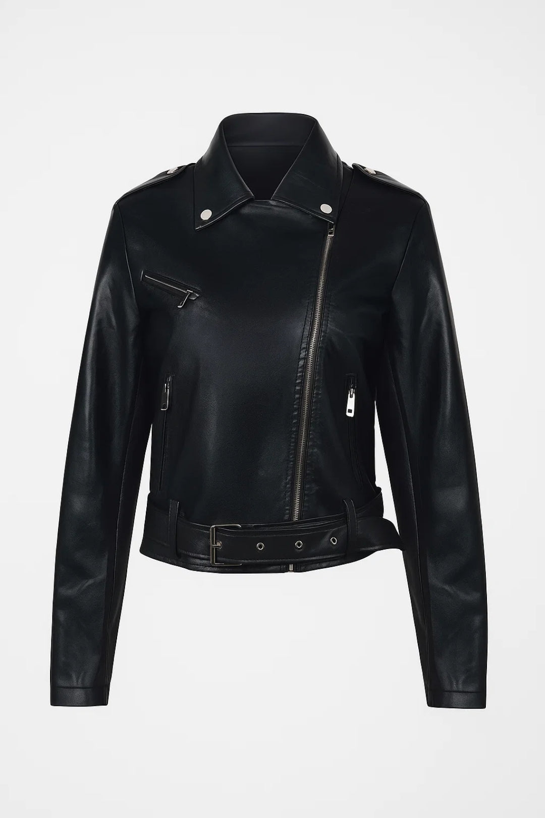 Leren Biker Jas Dames - Stoer met Epauletten en Rits - StudioMarella