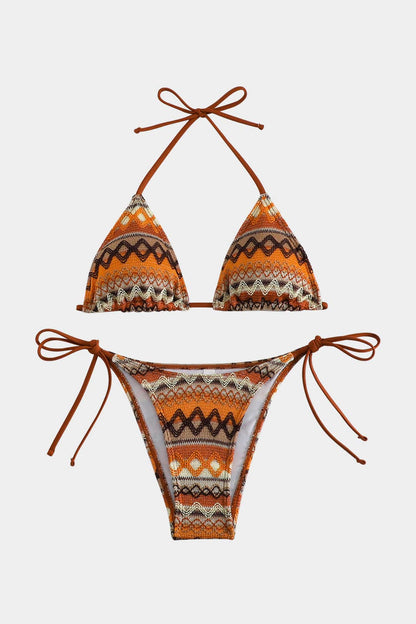 Bikini Set Triangle Zwart Wit Etnisch Patroon Verstelbaar - StudioMarella
