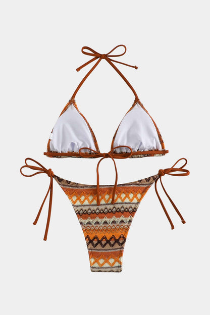 Bikini Set Triangle Zwart Wit Etnisch Patroon Verstelbaar