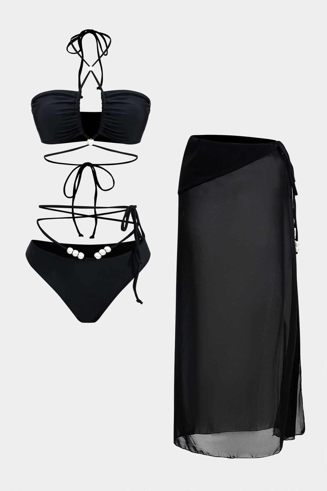 Bikini Set Dames Strandkleding met Wikkelband en Parel Details - StudioMarella