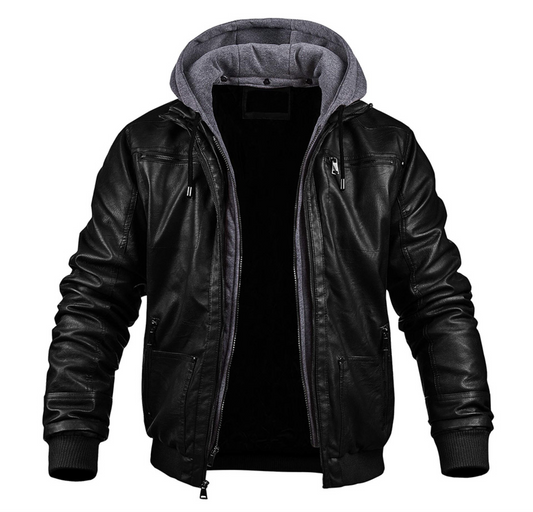 Leren Herenjas met Capuchon Warm en Waterdicht - StudioMarella