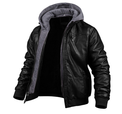 Leren Herenjas met Capuchon Warm en Waterdicht