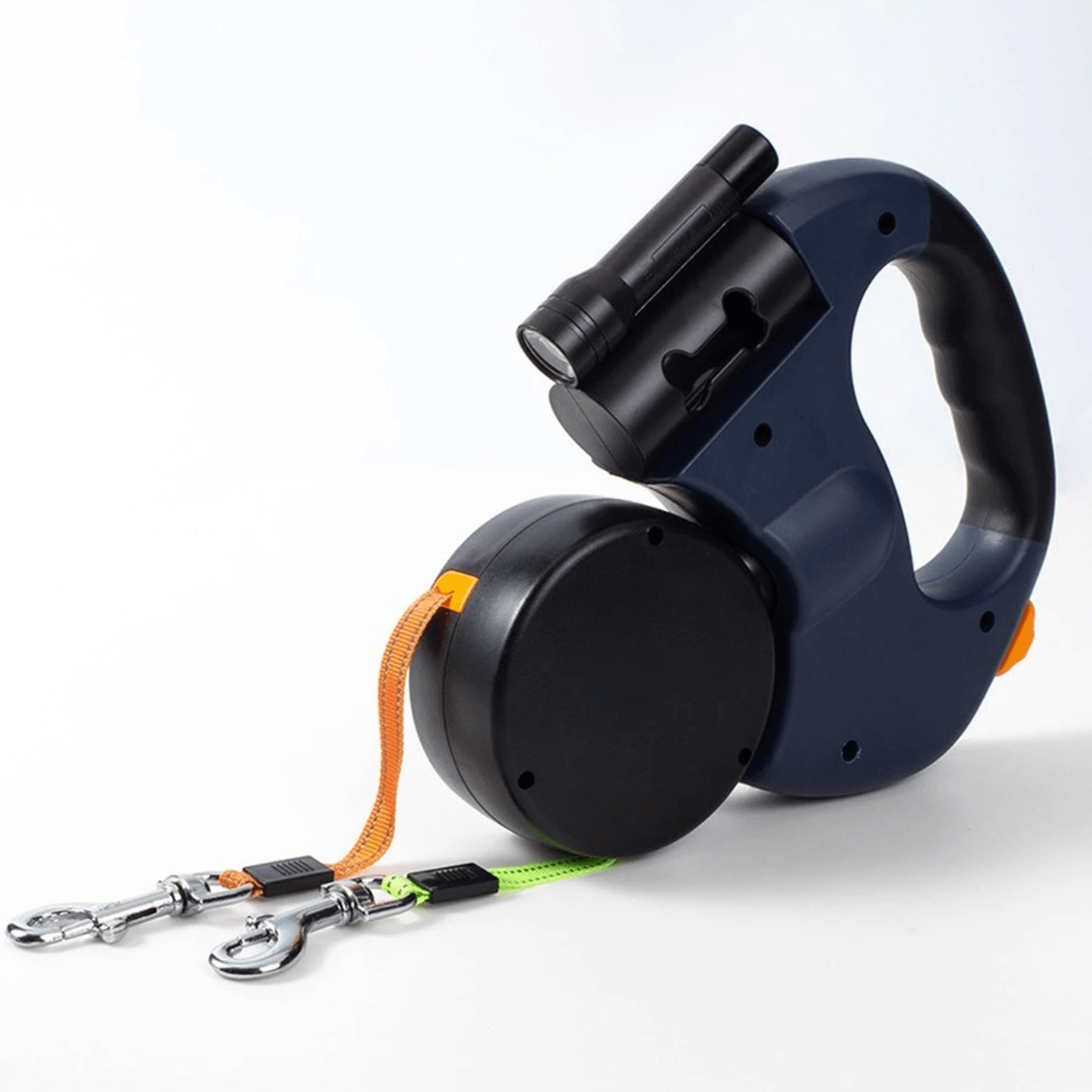 Dubbele Hondenriem Intrekbaar 4 Meter 2 Honden Tot 40kg | Duo Hondenriem Anti-ontwarring Zaklamp Reflecterend Wandelen