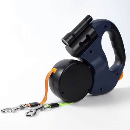 Dubbele Hondenriem Intrekbaar 4 Meter 2 Honden Tot 40kg | Duo Hondenriem Anti-ontwarring Zaklamp Reflecterend Wandelen