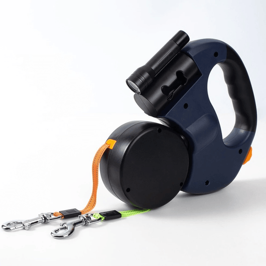 Dubbele Hondenriem Intrekbaar 4 Meter 2 Honden Tot 40kg | Duo Hondenriem Anti-ontwarring Zaklamp Reflecterend Wandelen