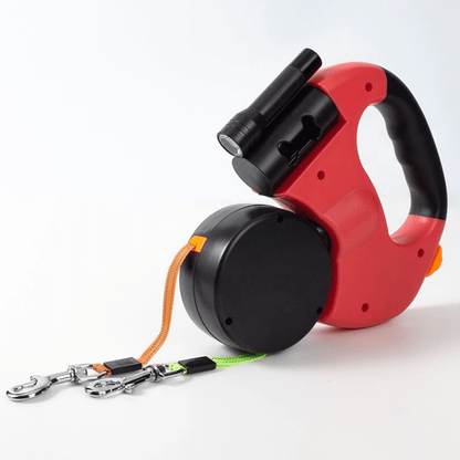 Dubbele Hondenriem Intrekbaar 4 Meter 2 Honden Tot 40kg | Duo Hondenriem Anti-ontwarring Zaklamp Reflecterend Wandelen