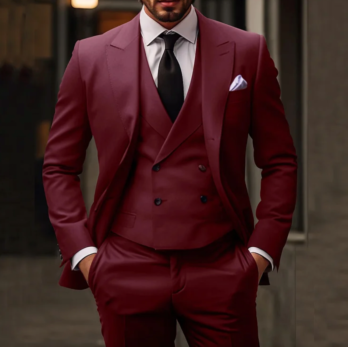 Mannenpak 3-delig Slim-fit Blazer Gilet Broek